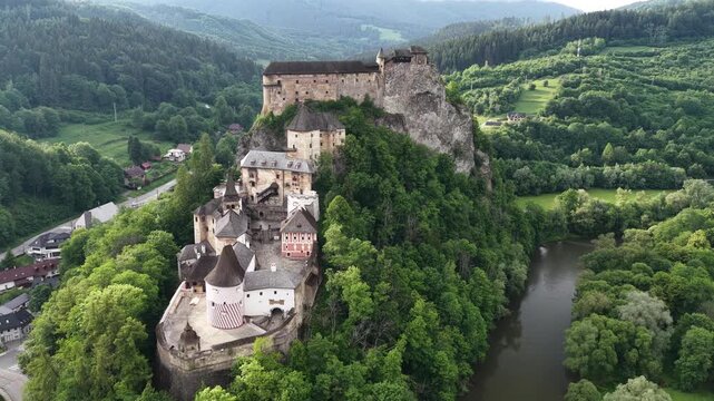 Aerial view of Oravsky Hrad Castle, Oravsky Podzamok, Slovakia