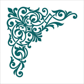 Decorative green corner flourish with intricate swirling vine and leaf motifs, elegant vintage ornament