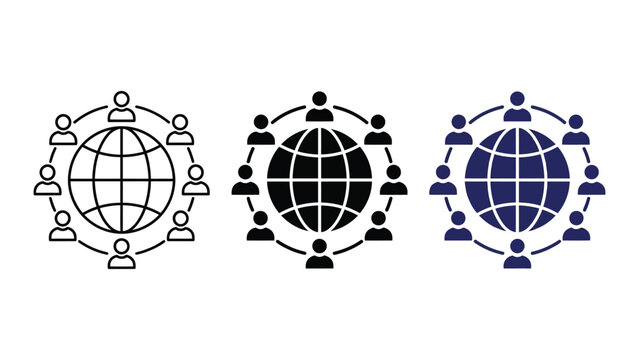Global network and people icons in black and blue