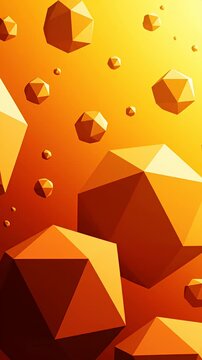 Floating orange geometric polyhedron shapes