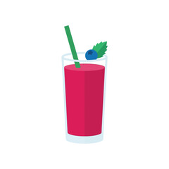 Glass of pink smoothie with blueberry and mint leaf, healthy drink, fresh beverage, vibrant summer refreshment © padri