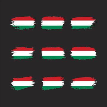 Hungary Flag Brush Stroke Set Collection