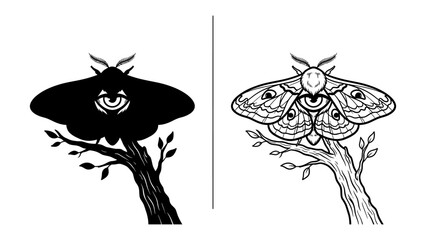 Obraz premium Moth Illustration on Branch