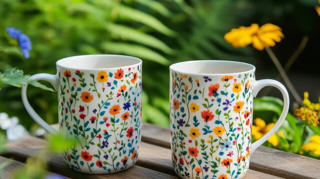 selective focus elegant tea cups with delicate floral patterns fine porcelain set