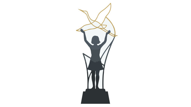 Peace monument silhouette of girl holding crane in halftone style