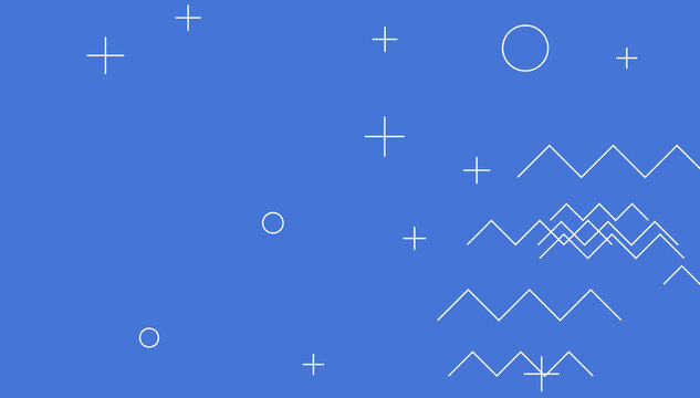 Minimalist blue background with white geometric line symbols
