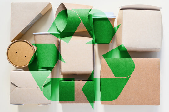 Recycling. Eco-friendly tableware and food packaging.