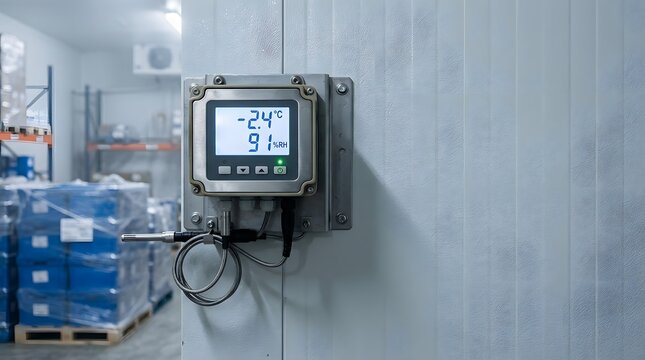 industrial cold room temperature and humidity controller installed for refrigerated warehouse environmental monitoring