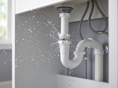 Plumbing Leak Water Spraying Under Sink Cabinet in Bathroom Emergency