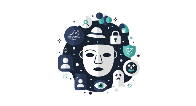 Digital Privacy and Incognito Browsing Concept Illustration - Anonymous Data Protection and Cybersecurity Symbols