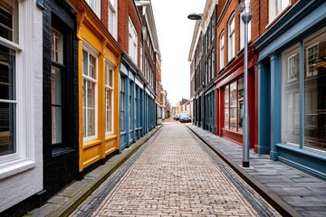Fototapeta premium Cobblestone street between colorful buildings. Narrow city lane.