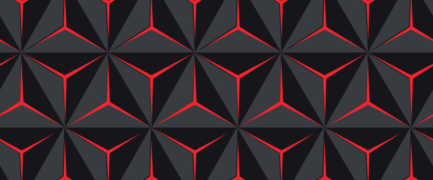 Dark hexagon abstract technology background with bright red flashes below the hexagon. Vector hexagon abstract technology background.