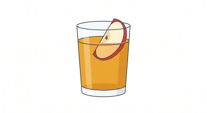 Fresh apple juice with apple slice, flat vector illustration, isolated on white