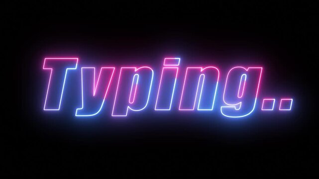 Neon glowing typing text effect, editable neon light text typing isolated on black background.