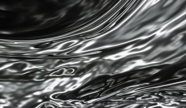 A mesmerizing liquid chrome material slowly ripples, folds, and waves like molten metal mixed with reflective water.