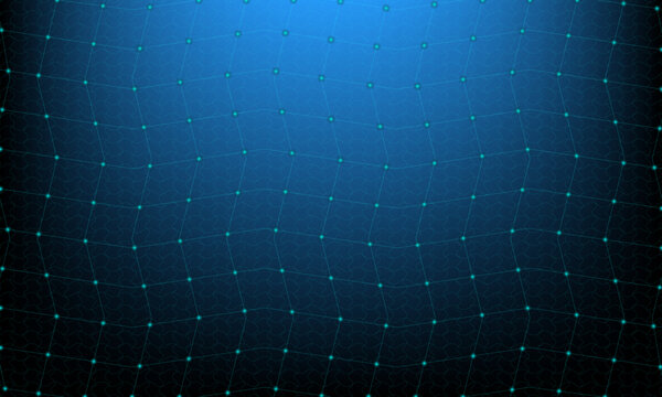 Abstract blue network grid background with glowing connection points and hexagonal pattern