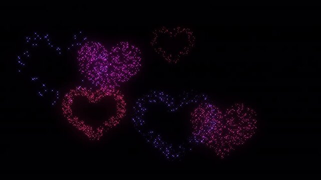 Massive Multiple Fireworks Barrage on Black Background  heart shape