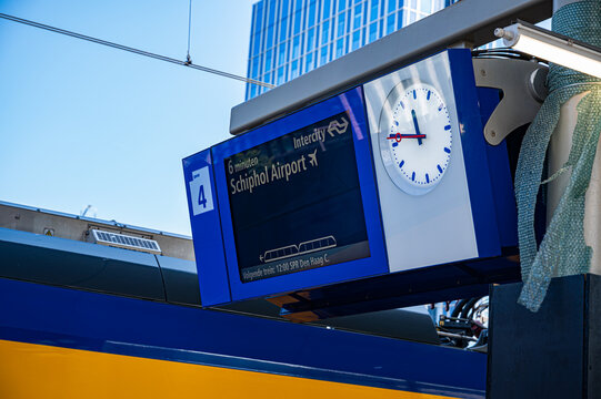 Platform Information Display Showing Train Arrival to Schiphol Airport 