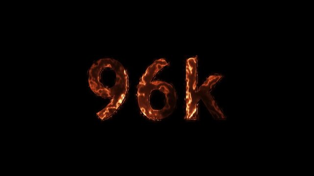 Animated 96k text with a fiery, hot, and burning effect on a dark background.