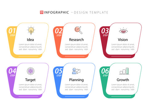Infographic template. 6 Step timeline journey, Flat simple infographics design template. presentation graph. Business concept with numbers 6 options or steps vector illustration.