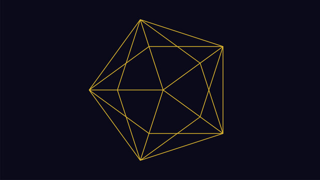 Geometric Polyhedron Shape, 3D Wireframe Abstract Structure Design for Modern Digital Art