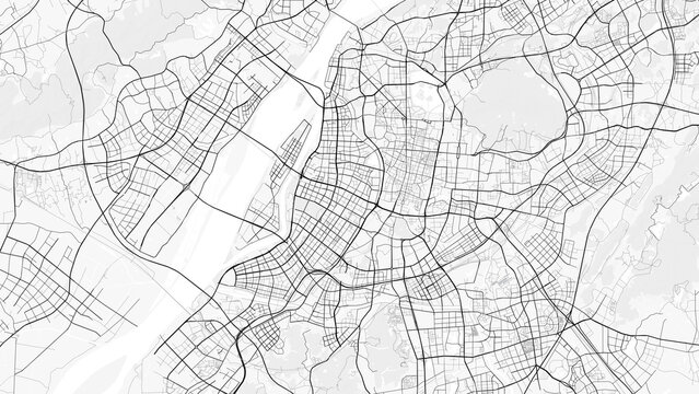 Nanjing City Map. Minimalist black and white line art poster for printing, wallpaper, wall art, and map resources for home and office decor