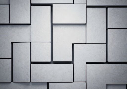 Seamless pattern of geometric interlocking gray stone tiles creates a modern architectural background with consistent shadows and depth, tile, uniform, grid
