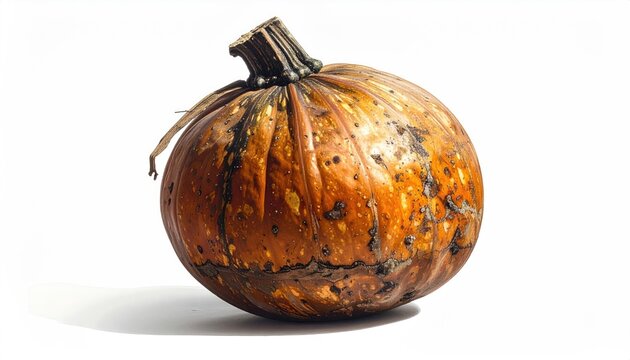 Rugged Orange Pumpkin with Weathered Skin on White Background