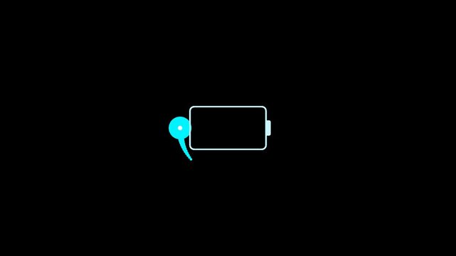 Minimalist empty battery icon with a blue chat bubble on black background symbolizing communication breakdown or low energy device indicator