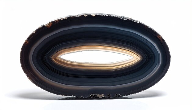 Dramatic Oval Geode Slice with Concentric Bands in Dark Blue and Sand