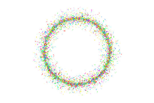 Colorful confetti ring, circular frame design of multicolored small particles and festive sprinkles