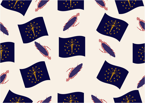 Indiana state flag and patriotic corn seamless pattern vector