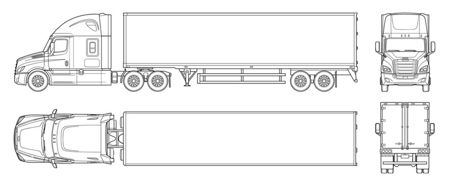 Semi truck blueprint set with side front back and top view