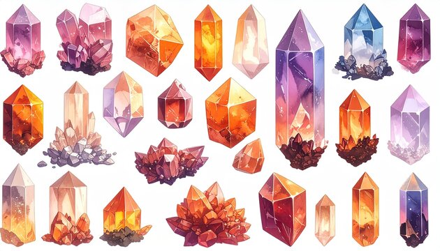 Vibrant Colored Crystals Array in Bright Studio Lighting