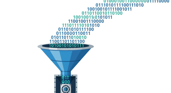 Big Data Processing and Information Filtering Concept with Binary Code and Funnel Illustration