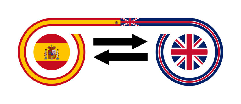 spanish to british english translation icon. esp to gbp exchange rate concept. vector illustration isolated on white background
