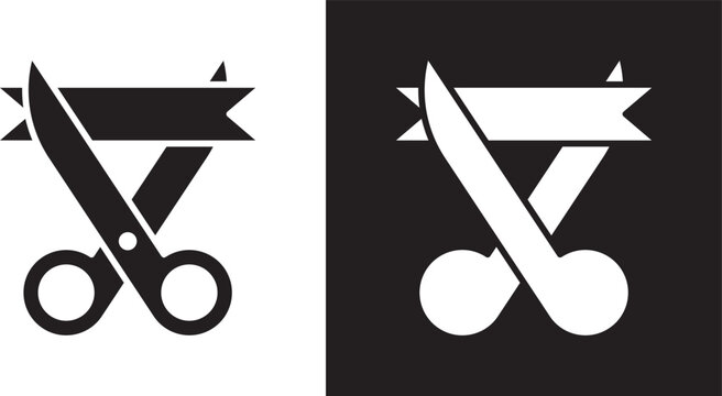 Scissors cutting ribbon icon