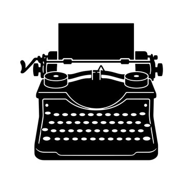 Silhouette of a vintage antique typewriter with paper