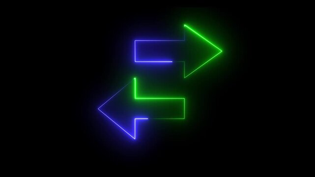 Glowing Neon Left and Right Arrow Animation on Black Background &ndash; Bidirectional Direction Icon 4K