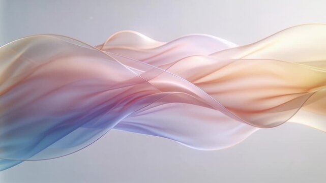 Sliding layered ribbons undulating on pale backdrop since first frame, forming pastel color blends