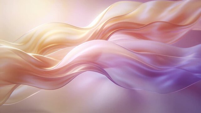 Waving glass ribbons moving from left, showing folds on gradient backdrop, adding depth with gloss