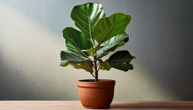 A Verdant Fiddle Leaf Fig Plant Stands Tall In A Terracotta Pot