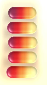 Orange and red glossy gradient pills stack, animated 3d capsules background, seamless looping vertical video
