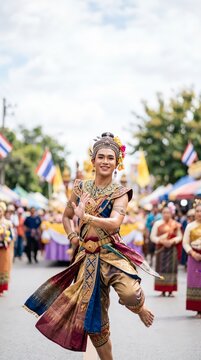 Thai dancer in traditional costume. Performer in ornate cultural dress.