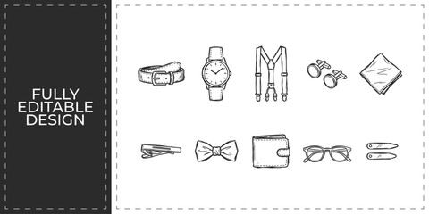 Obraz premium Luxury jewelry and fashion accessories hand drawn doodle icons set featuring rings and watches for boutique branding and gift shop design graphics