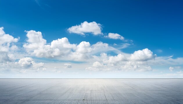 Beautiful Horizon Blue Sky With Subtle Clouds Background And Empty Floor