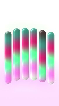 Teal and pink glossy gradient sticks, animated 3d capsule bars background, seamless looping vertical video