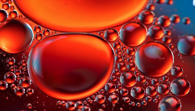 Bright Red Oil Bubbles Float In Liquid Creating A Colorful Backdrop