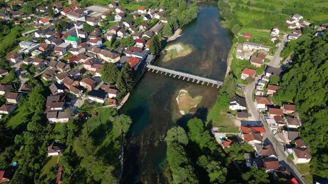 Drone View of Kulen Vakuf Village in Una National Park, Bosnia and Herzegovina