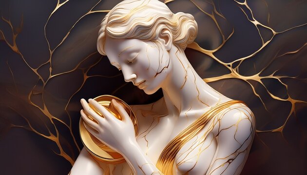 Marble Figure Embracing Inner Gold Representing Self Love And Healing
